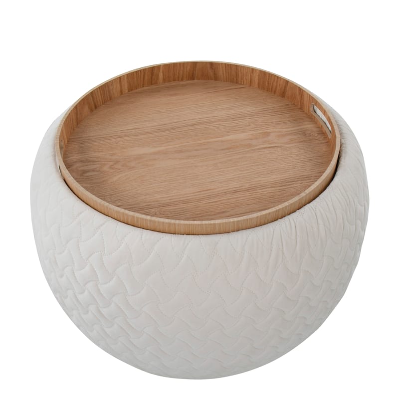 Carson Carrington Astrid Pouf with Natural Wood Tray Top