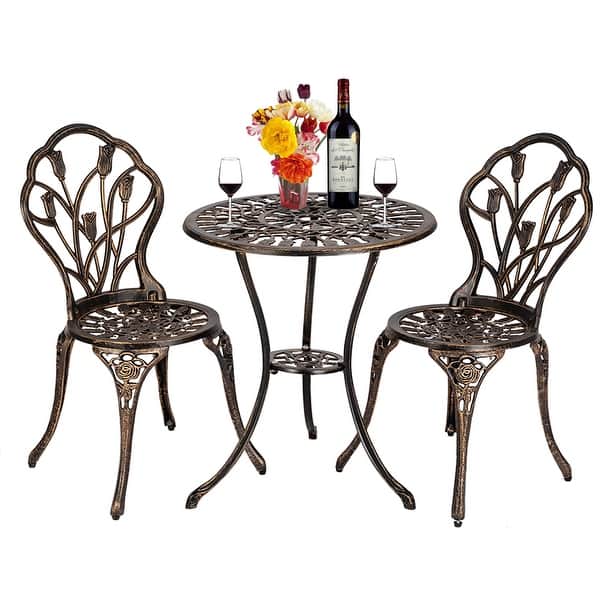 Shop 3 Piece Cast Aluminum Patio Bistro Set Outdoor Furniture Tulip Design Antique Copper Finish Rust Resistant Overstock 28269002