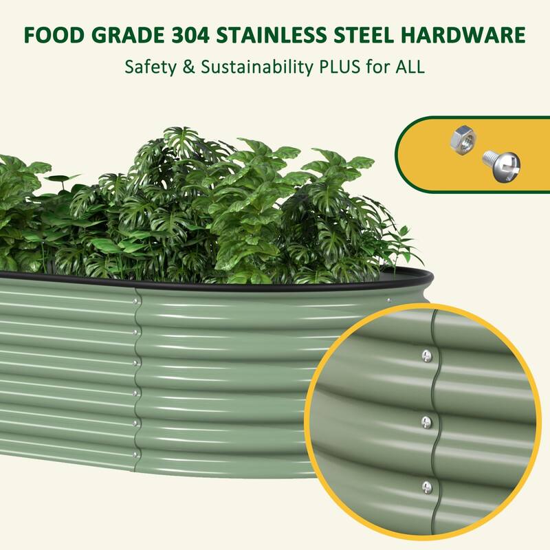 VEIKOUS 9-in-1 Modular Galvanized Metal Raised Garden Bed Kit, Bottomless Design with Safe Oval Corners & Stainless Hardware