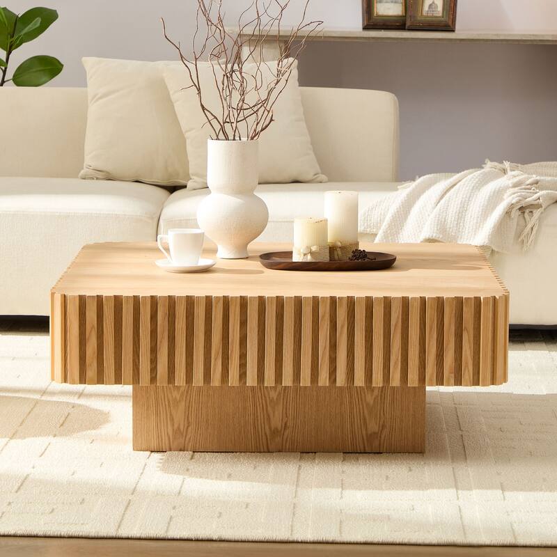 35.43 Inch Modern Handcraft Square Accent Coffee Table with Sturdy for Living Room
