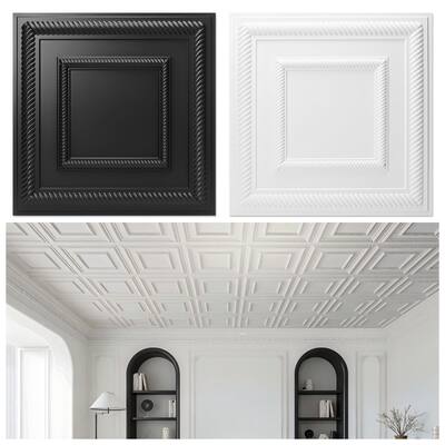 Atr3d 12 Pieces 24"x24" 3D Wall Panel Ceiling Tile White or Black Tiles Cover 48 Sq.Ft.