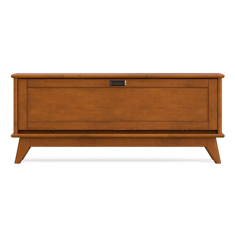 WYNDENHALL Tierney 44" Wide Solid Wood Mid Century Flip-Down Storage Bench in Teak Brown - 16"D x 44"W x 18.5"H