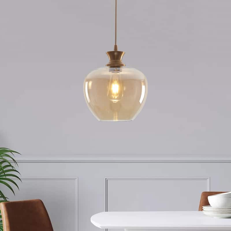 1-Light Pendant Light with Glass Shade for Kitchen Island - Amber