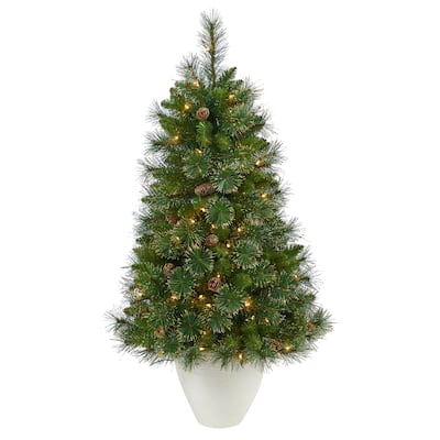 50" Artificial Christmas Tree with 100 Lightsin White Planter