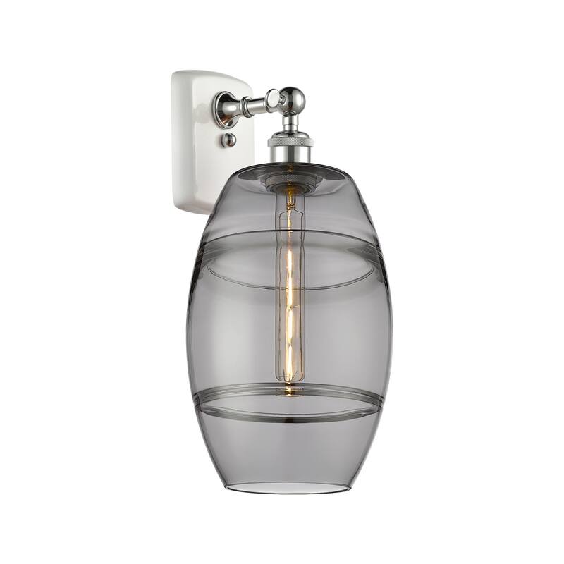 Innovations Lighting 516-1W-11-8 Vaz Sconce Vaz 11" Tall Wall Sconce - White Polished Chrome / Light Smoke