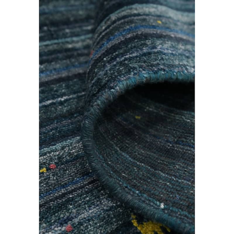 Hand Knotted Oriental Viscose Silk Carpet Tribal Animal Pictorial Navy Blue & Blues Gabbeh Area Rug - 5' 9'' X 6' 3''