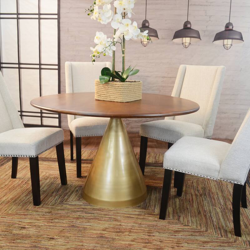 Carolina Living Gio 48" Pedestal Dining Table - Elm/Gold