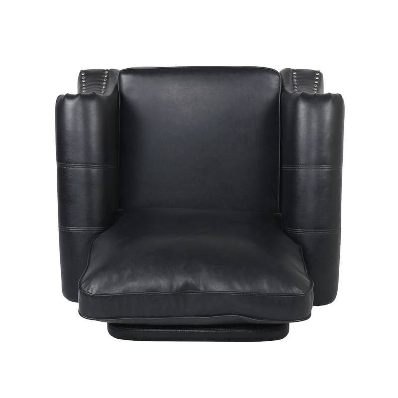 Roomfitters Faux Leather Club Chair with Rolled Arms, Nailhead Trim and Cushioned Seat, Classic Accent Armchair, Black
