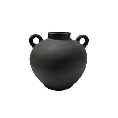Terracotta Vase Natural Black H 9.8" & Dia 10.4" - Black