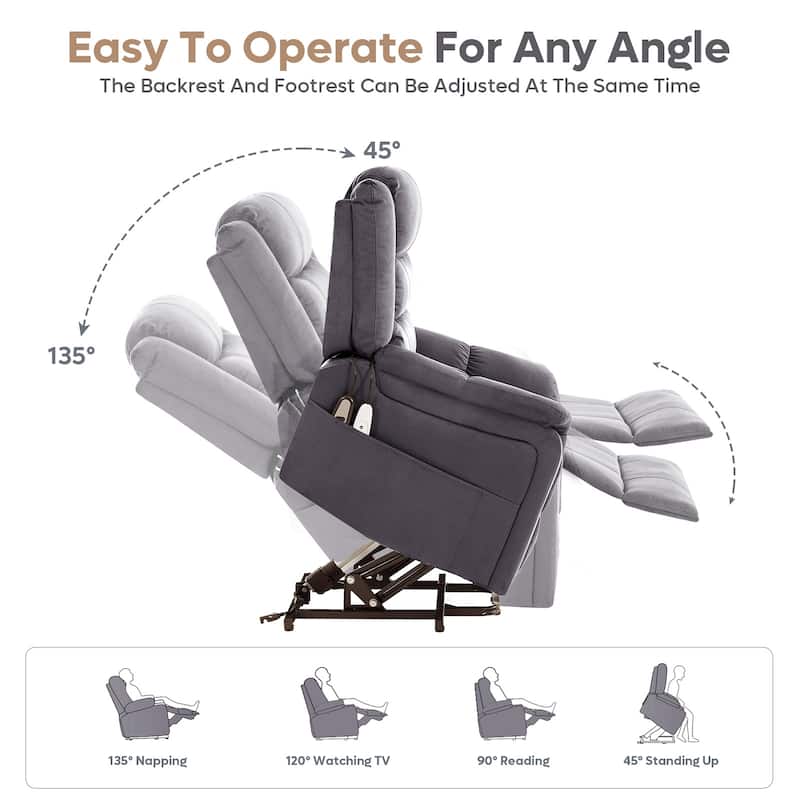 Bestier 37" Power Lift Recliner Chair With Massage and Heating, Electric Lift Recliner Single Sofa with Side Pockets for Elderly