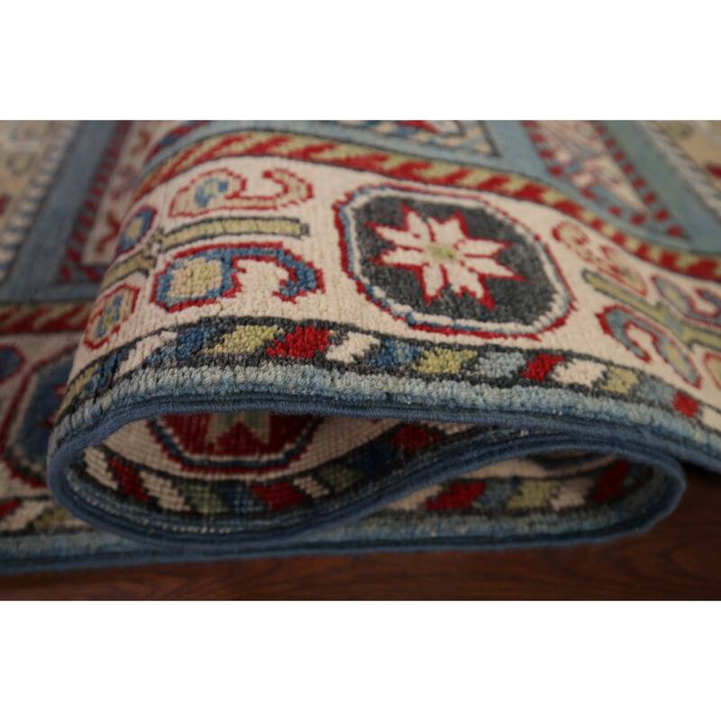 Light Blue Kazak Oriental Runner Rug Handmade Wool Carpet - 3'0" x 16'5"