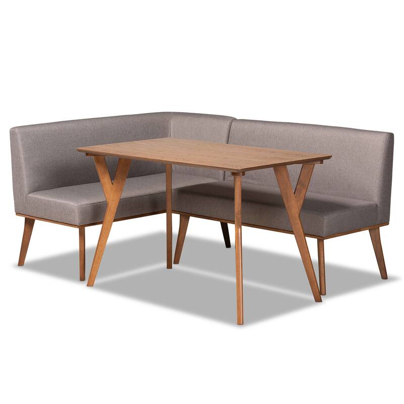 Odessa Grey Fabric and Walnut Finished Wood 3-PC Dining Nook Set - Grey