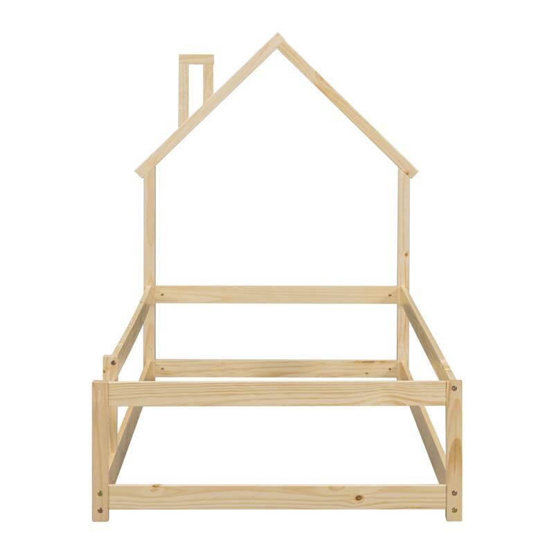 Twin Pine Floor Bed with House-shaped Headboard