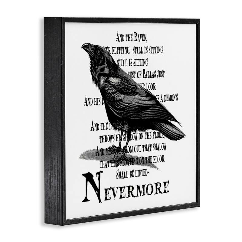 Stupell Black Crow Raven Creepy Halloween Text Quote Framed Wall Art - White