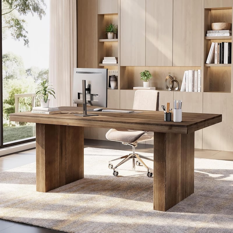 63" Solid Wood Home Office Desk, Farmhouse Large Executive Computer Desk