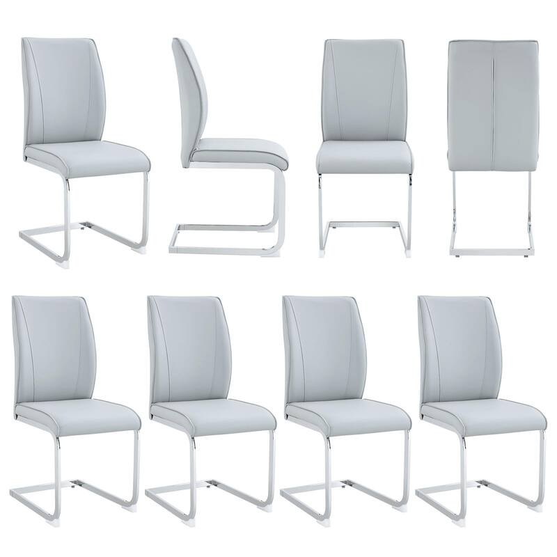 Luxury Simple Arch Chair - Set of 2 PU Material High Resilience Dining Chair with Arched Metal Leg - Light Gray+Silver
