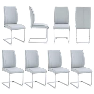Set of 8 High Resilience Dining Chair with Arched Metal Silver Leg