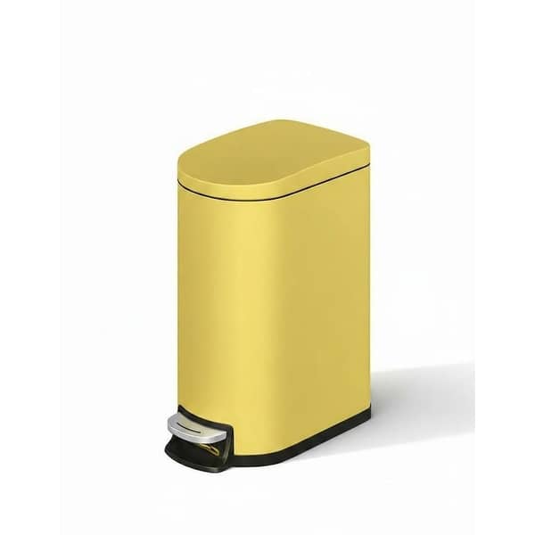 slide 1 of 1, Slim Trash Can, Stainless Steel Step Bin with Soft Close Lid, Inner Bucket for Bathroom Yellow