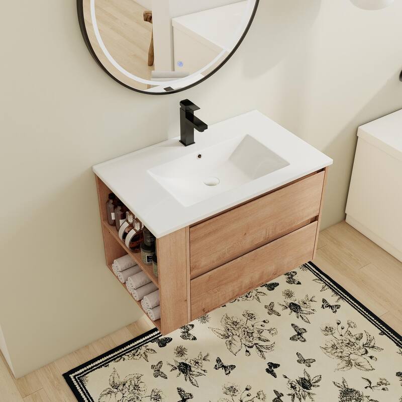 Bathroom Vanity With Sink In 30/36 Inch, Floating Bathroom Vanity With Soft Close Drawers and adjustable shelves