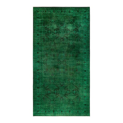 Overton Hand Knotted Wool Vintage Inspired Modern Contemporary Overdyed Green Area Rug - 9' 1" x 18' 1"