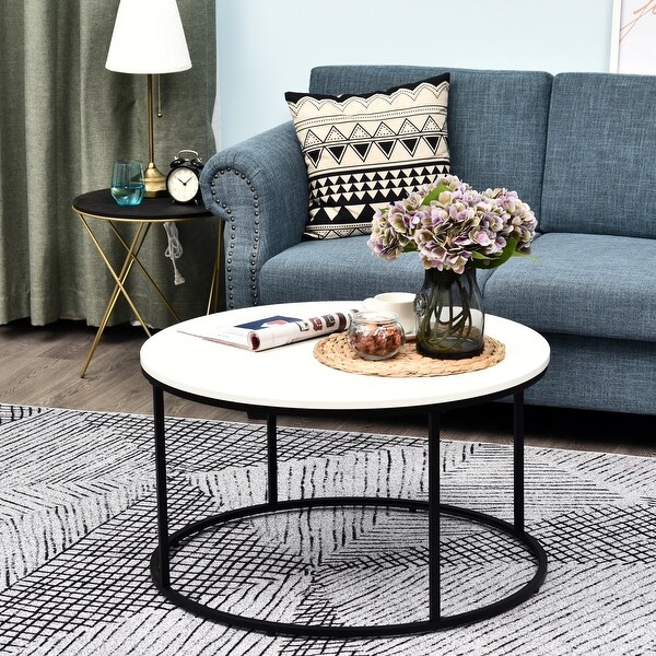 Round wood and black outlet metal coffee table