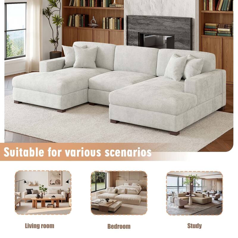 Oversized Chenille Modular Sectional Sofa With Deep Seat