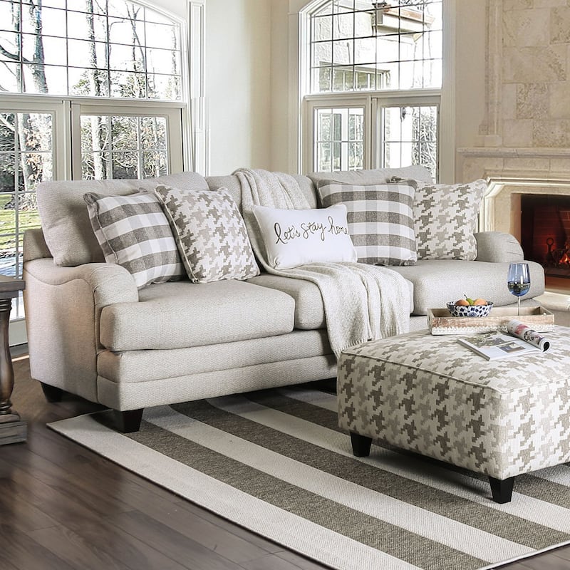 Zito Transitional Grey Linen Fabric Padded Sofa by Furniture of America