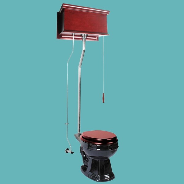 Cherry High Tank Pull Chain Toilet Black Round Chrome | Renovator's Supply