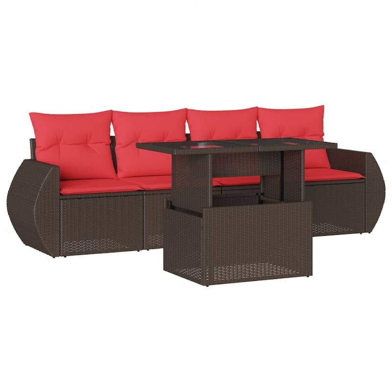 vidaXL Patio Sofa Set with Cushions and Table Outdoor 5 Piece Poly Rattan - 21.7 x 24.4 x 27.2
