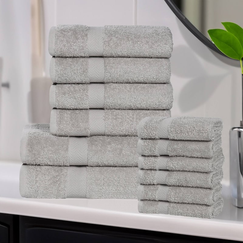 Superior Franklin Cotton Lightweight 12-Piece Assorted Towel Set - Silver