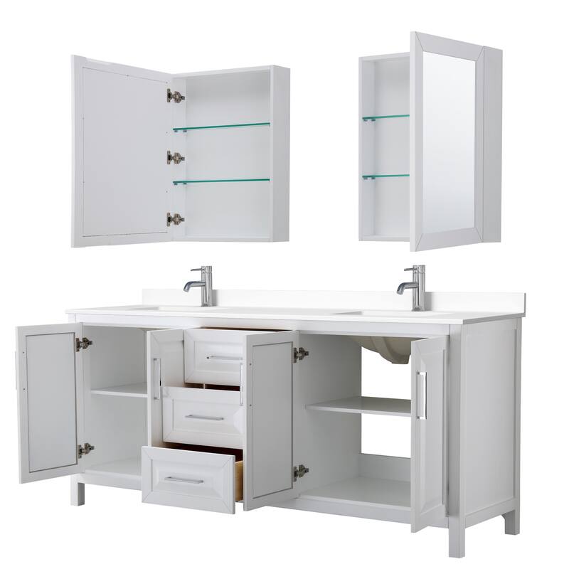 Daria 80 Inch Double Vanity, Cultured Marble Top, Medicine Cabinets