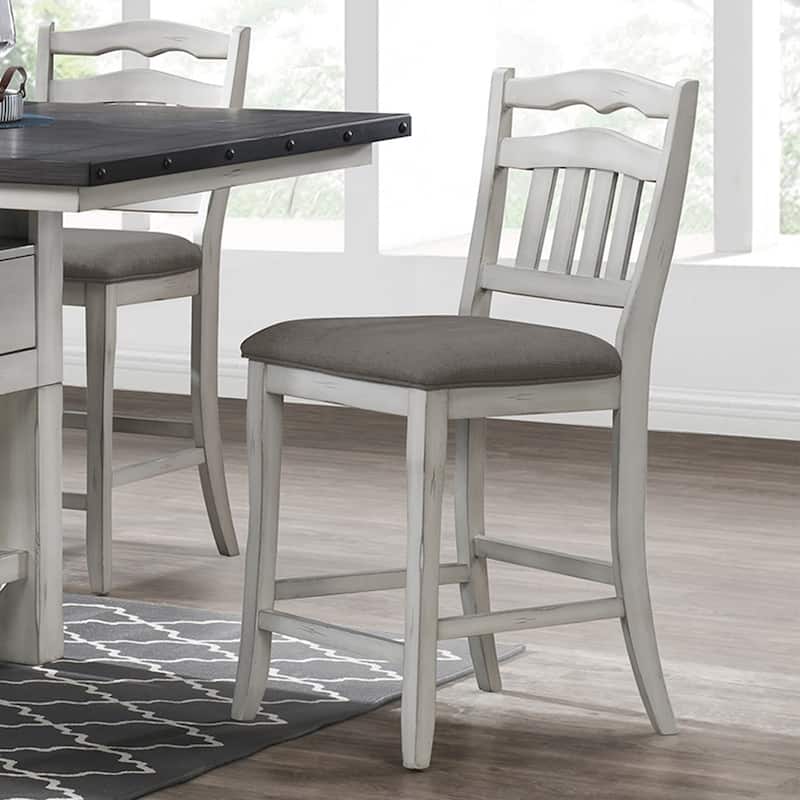 Set of 2 Upholstered Dining Chairs with Slatted Back in Antique White