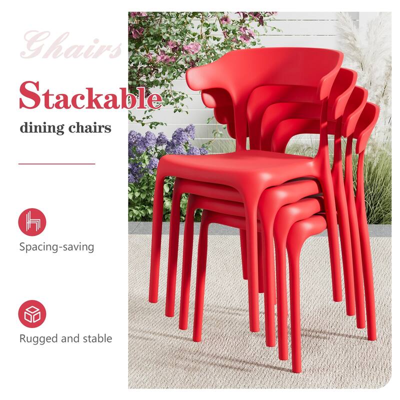 Javlergo 4-Pack Stackable Plastic Chairs for Indoor & Outdoor Use 250lb Capacity Horn Back Design Patio Dining Chairs