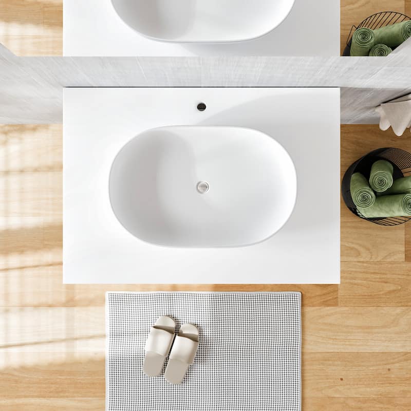 Santa Monica 30" White Oak Wall Mount Bath Vanity with Acrylic Vessel Sink