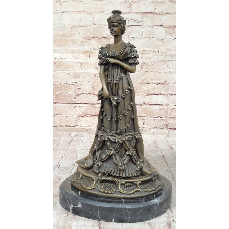Art Deco Bronze Sculpture Of Queen In Floral Dress - Female Figure By Milo