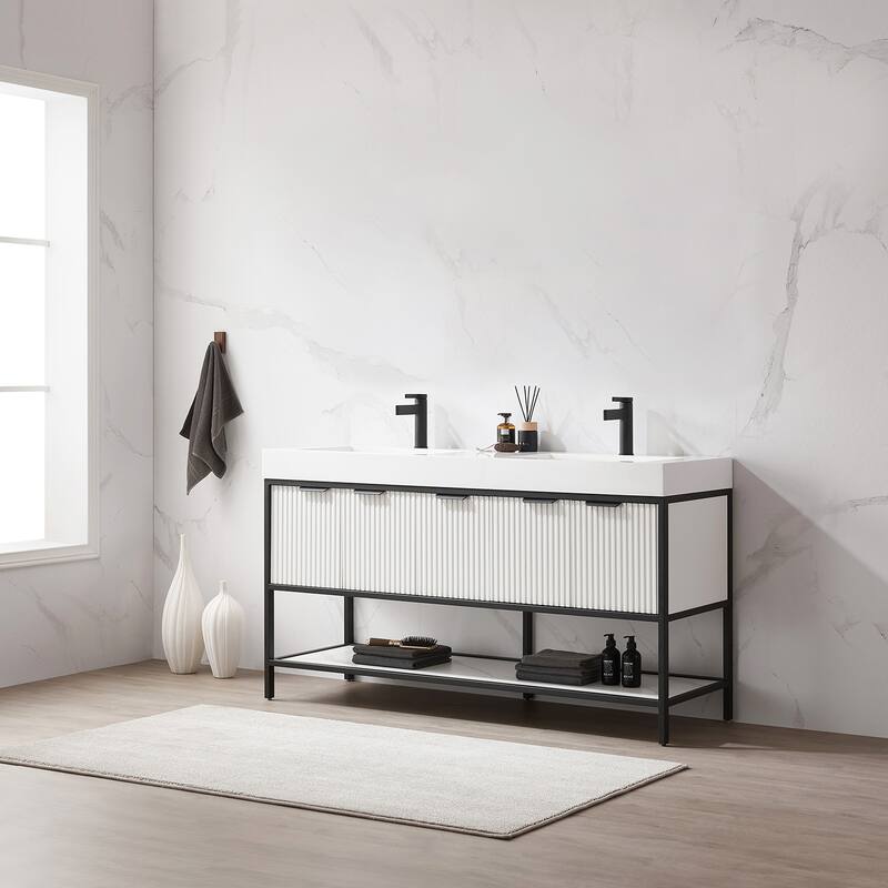 Marcilla 60 in. Double Sink Bath Vanity with Stone Sink Top