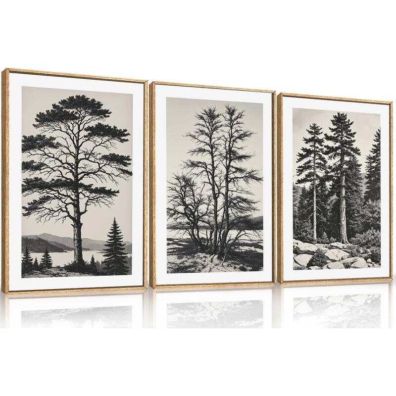 Antique Black and White Wall Decor,Nature Botanical Lake Artwork - 16 x 24
