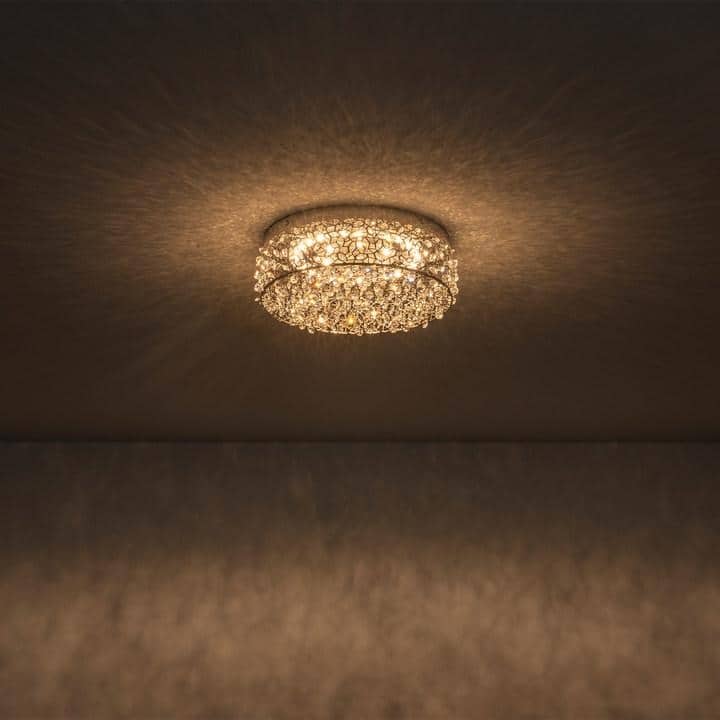 LED Flush Mount Ceiling Light with Stainless Steel Shade and Crystal - Dia.14.17-in