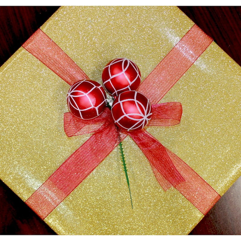 60mm Christmas Shatterproof Painted Plastic Ball x 3 on a Pick, Red, Set of 12 - 9