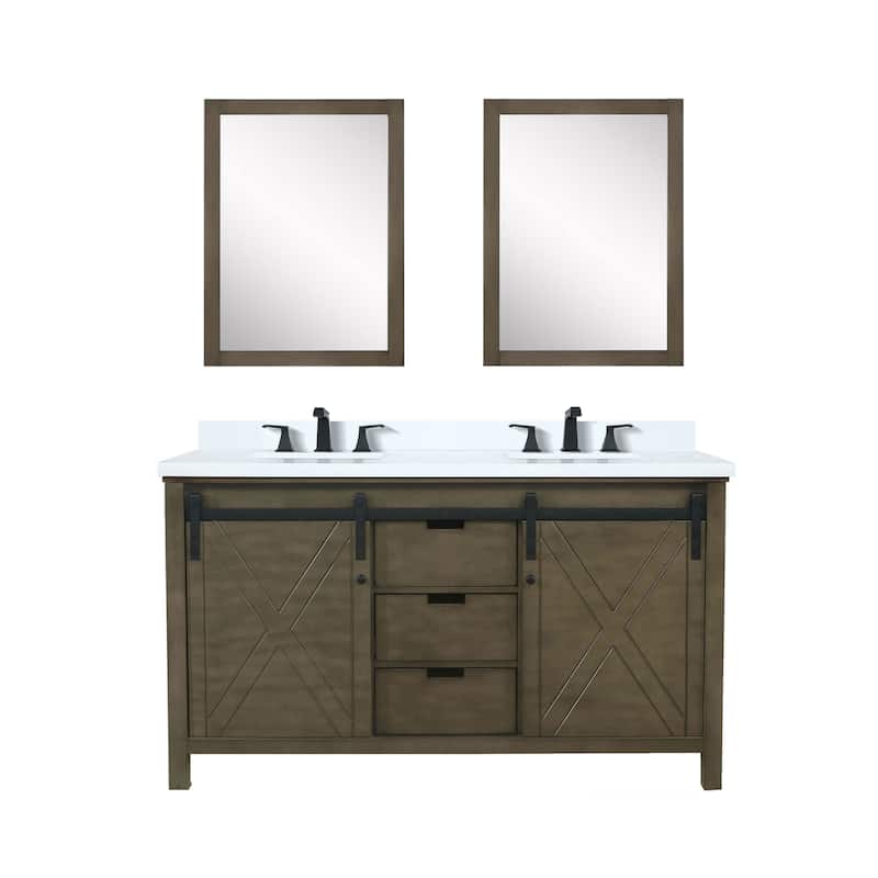 Marsyas 60 in W x 22 in D Ash Grey Double Bath Vanity, White Quartz Countertop, Faucet Set and 24 in Mirrors