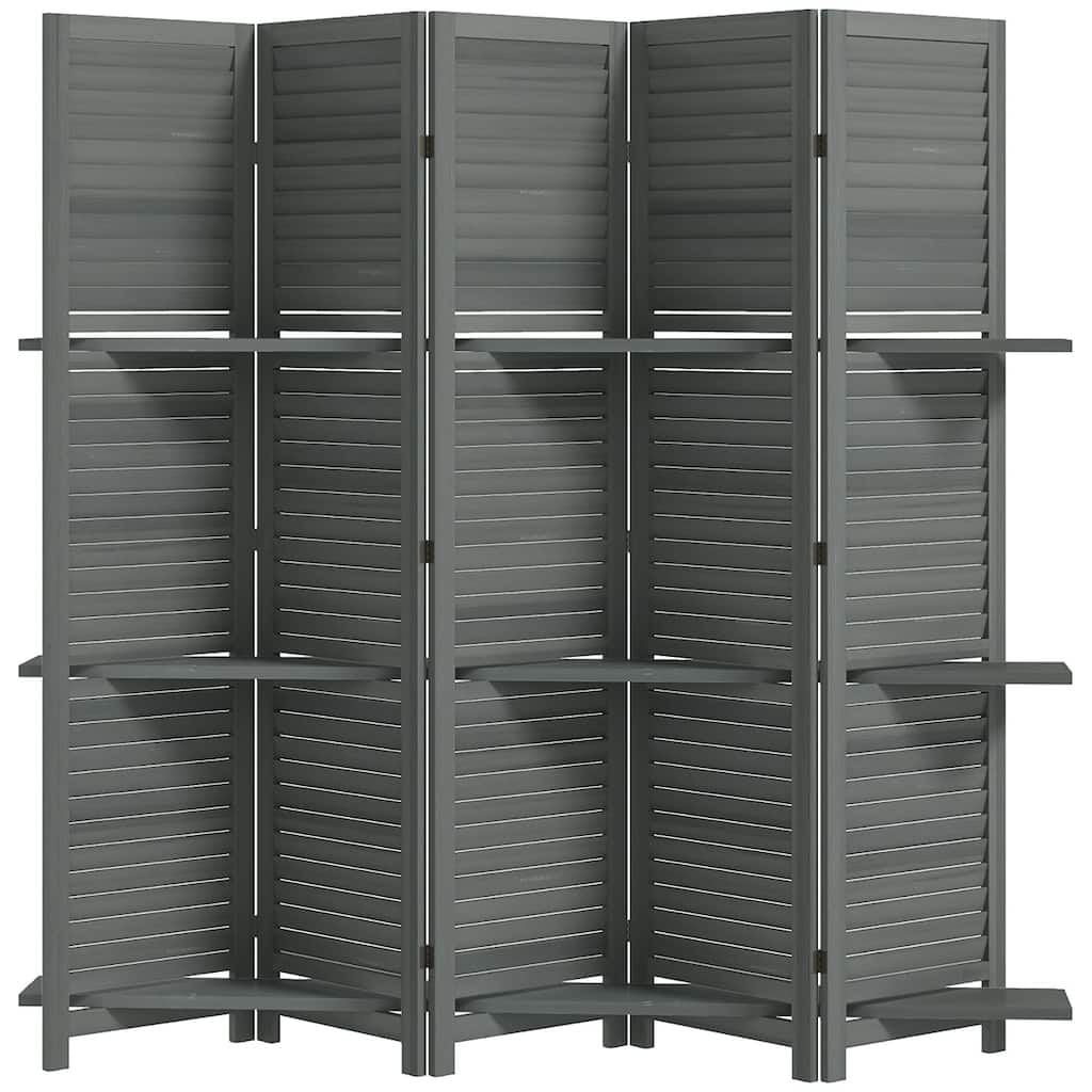 78.75" Wide 5-Panel Foldable Paulownia Wood Room Divider Screen with Built-In Shelves - 78.75" L x 67" H x 0.75" T