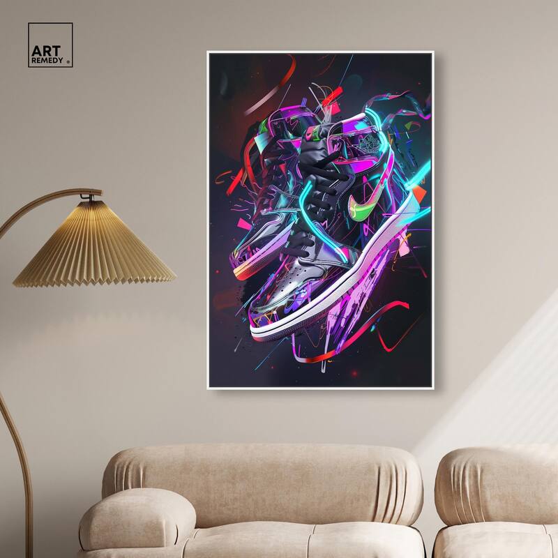 Neon Ribbons Sneakers Canvas by Art Remedy