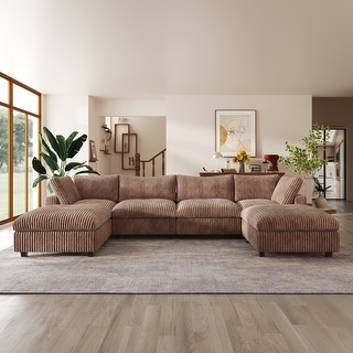 157.48'' Cloud Modular Sectional Sofa Oversized U-Shaped Striped Plush Couch for Living Room Set