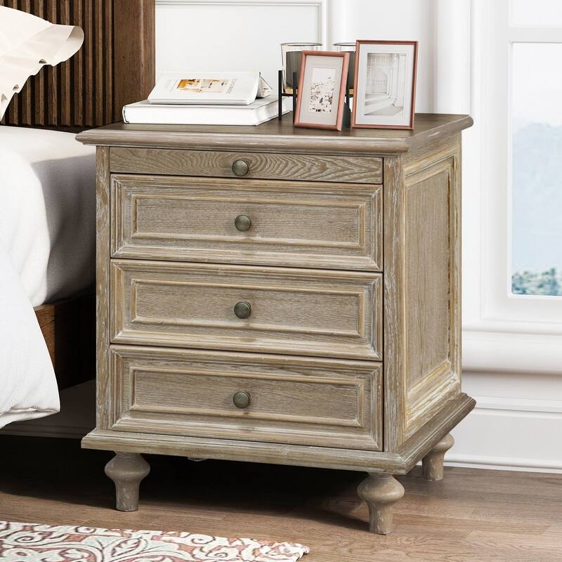 Traditional 3-Drawer Nightstands with Pull-Out Shelf and Solid Wood Legs