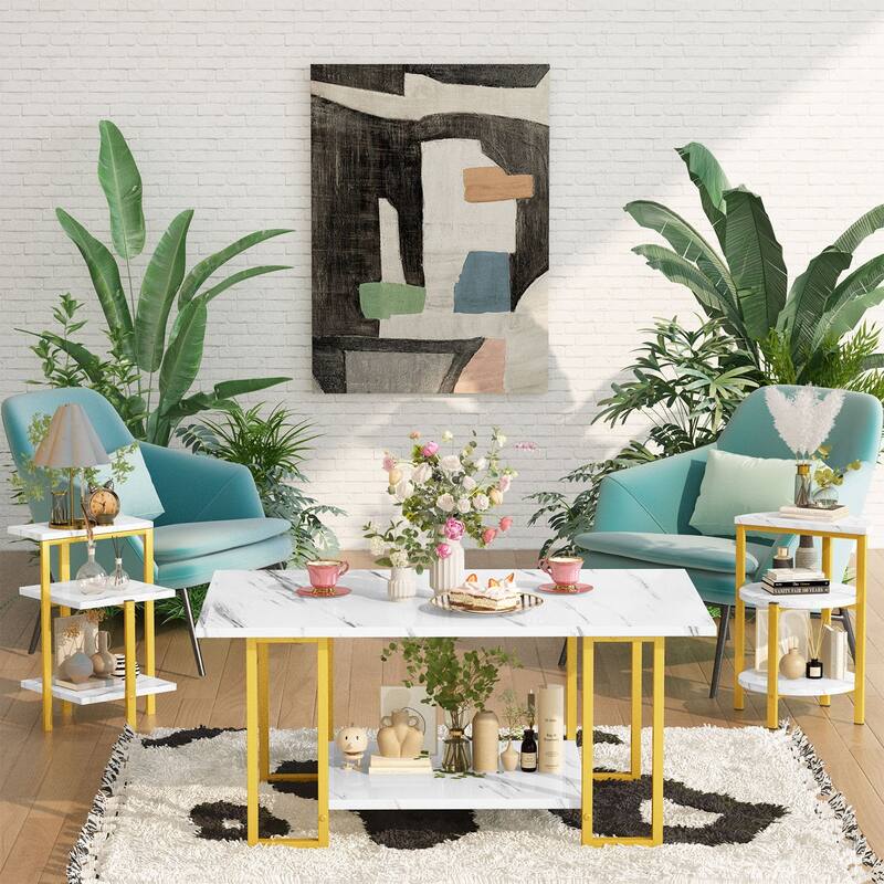 Coffee Table Set of 3, 3-Piece Table Set, Coffee Table and 2 End Tables, Living Room Table Sets