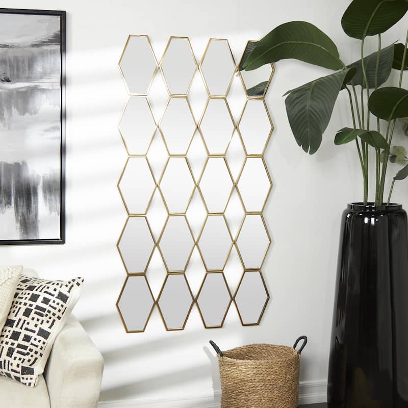 Metal Geometric Wall Mirror with Diamond and Hexagon Shaped Mirrors - Gold - Roche River Decor