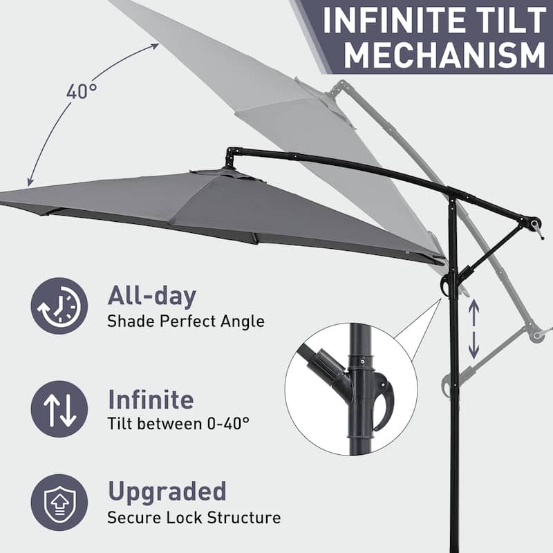 Ainfox 10 ft Cantilever Offset Outdoor Patio Umbrella with Base Stand Rotate and Tilt
