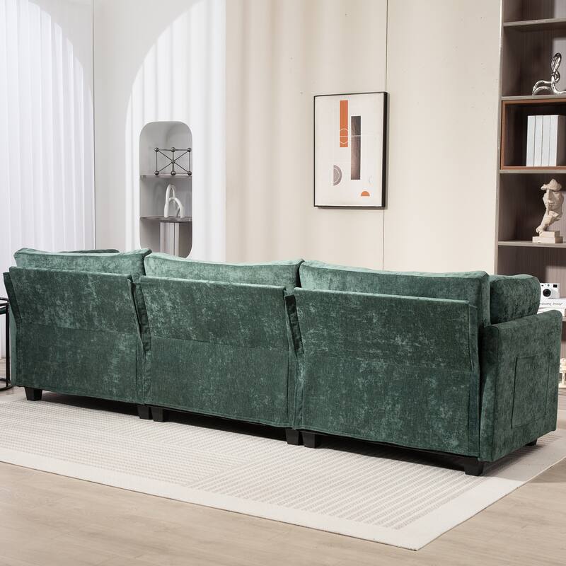 Chenille Upholstered 3 Seater Sofa, Cloud Sofa with 2 Pillows, Deep Seat Sofa with Storage Pocket for Living Room, Apartment