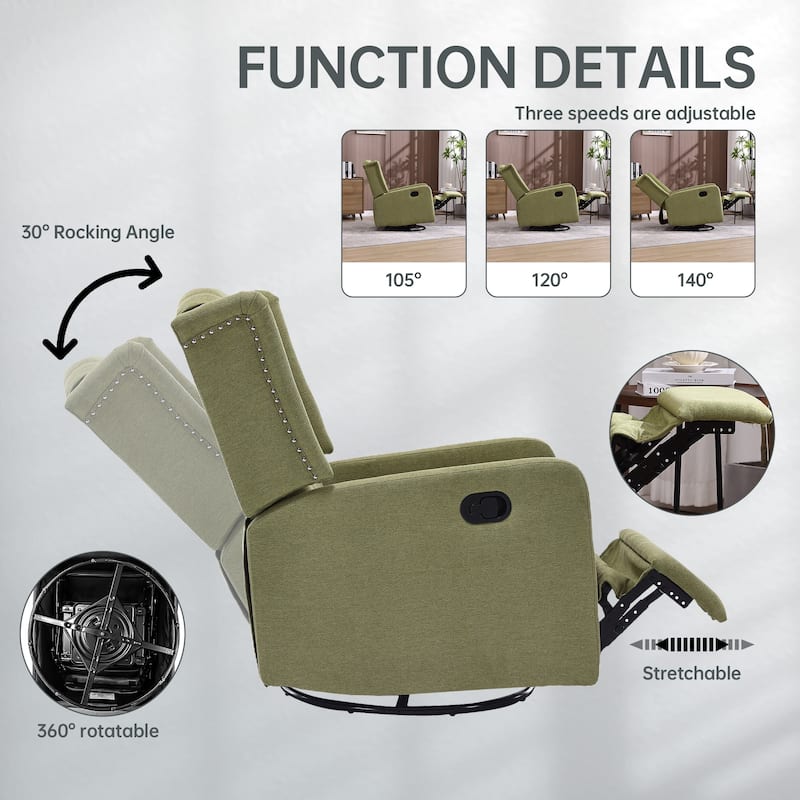 Swivel Recliner Lounge Chair with Footrest, Glider Motion & Ergonomic Design