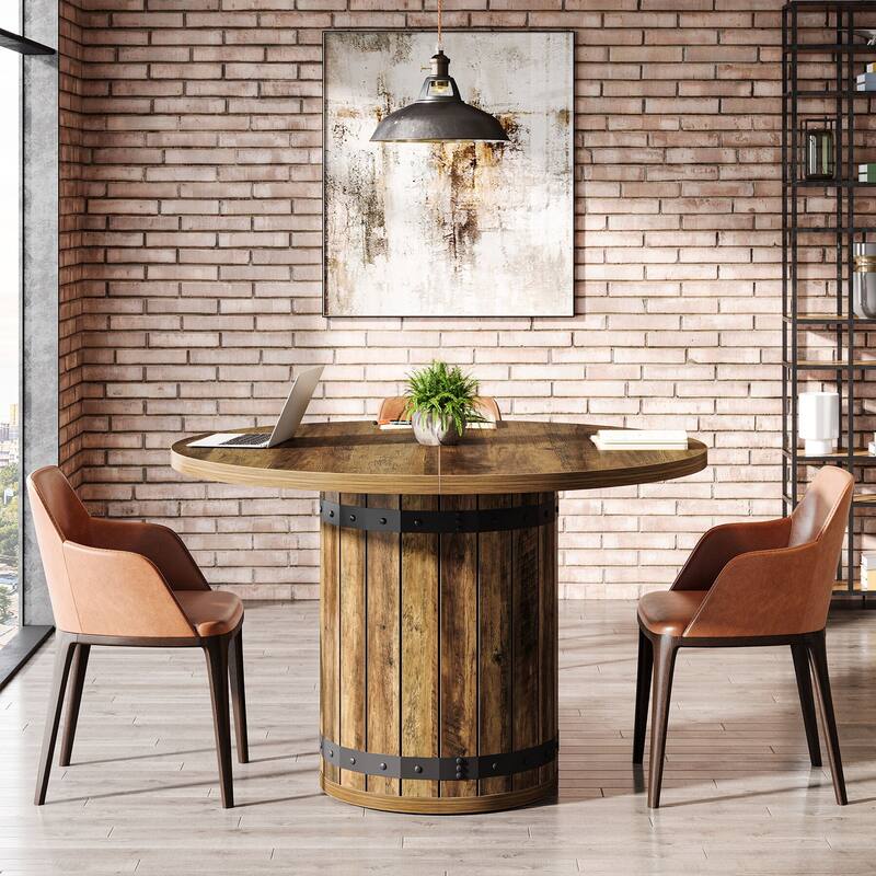 39.37-Inch Round Conference Table, Farmhouse Meeting Room Table